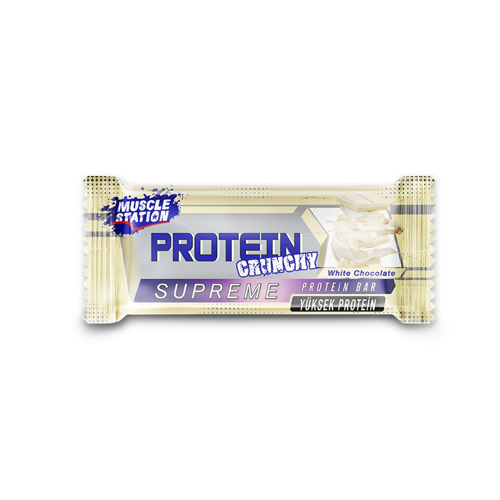 8682773702316 پروتیین بار کرانچی شکلات سفید ماسل استیشن وزن 40 گرم