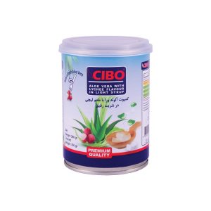 کمپوت آلوئه ورا با طعم لیچی سیبو وزن 580 گرم