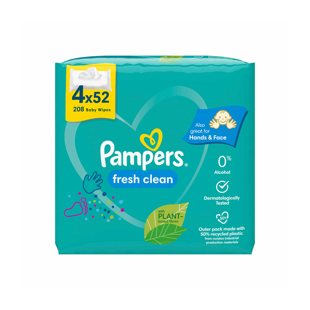 8001841077949 دستمال مرطوب پمپرز مدل Fresh Clean بسته 4 عددی 52 برگی